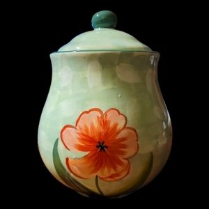 HP😀 Vtg 2004 Young's Inc Heartfelt Ceramic Cookie Jar Flowers Kitchen Creations